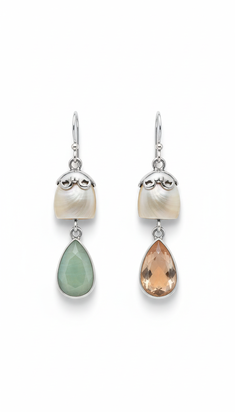 Shell and Gemstone Drop Earrings